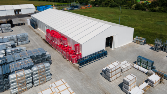 Coldhall for storage of goods - birds eye view of the tent on a company premises