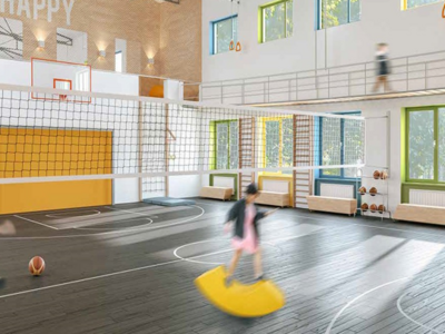 Zeigt den Sportraum eines Kindergartens